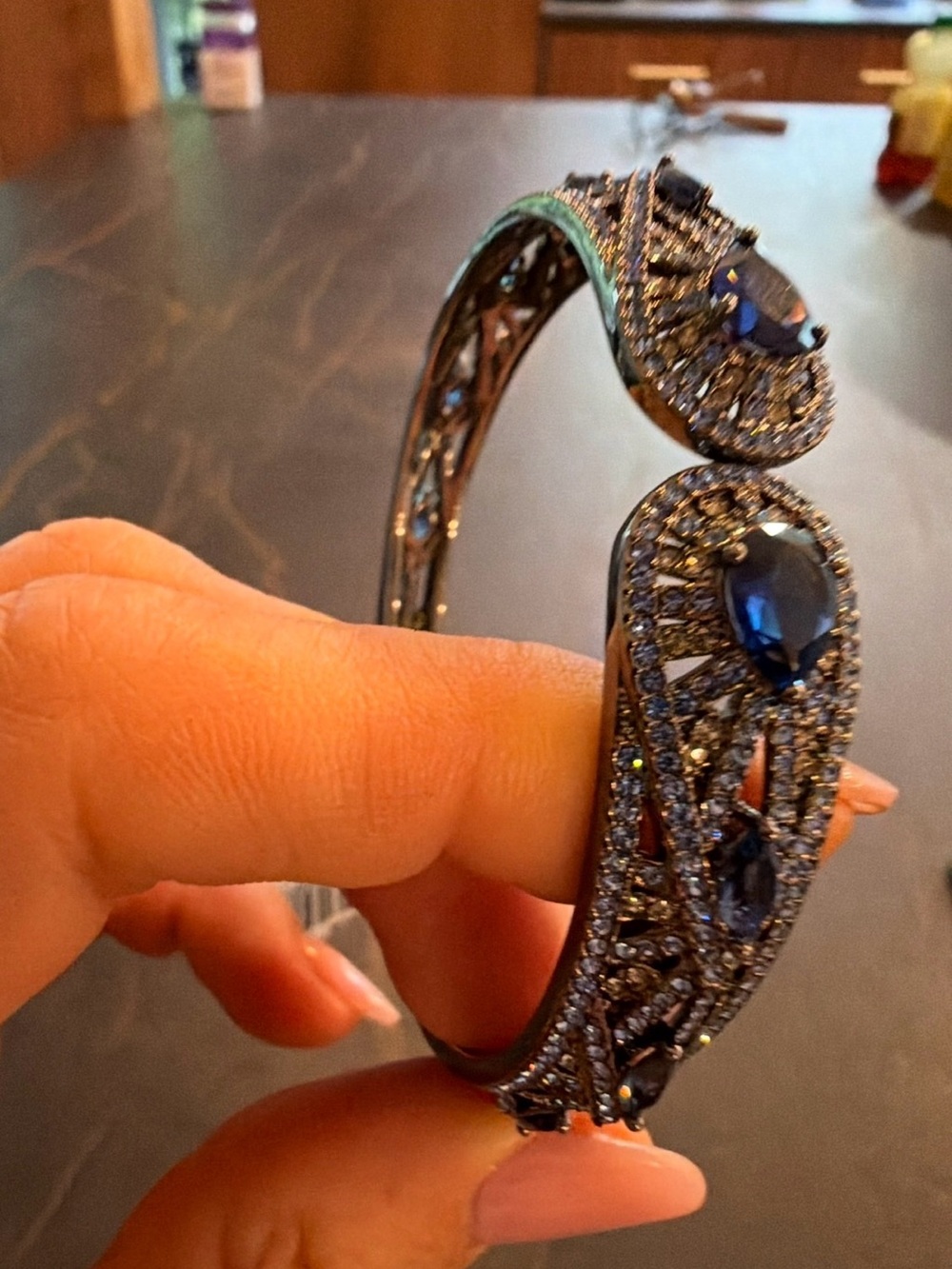 Dark Blue Crystal Cuff Bracelet - Women Jewelry